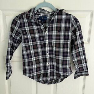 Ralph Lauren Boys Purple and Black Plaid Button Down